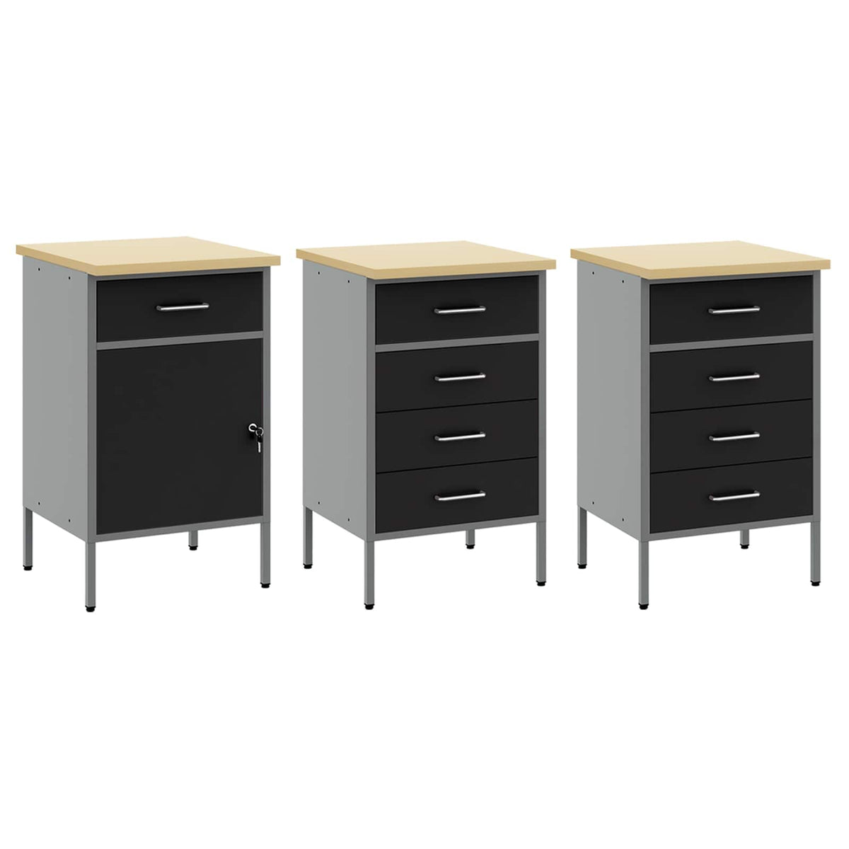 Work Cabinet 7 pcs Black and Grey Engineered Wood and Steel