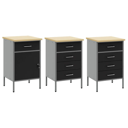 Work Cabinet 7 pcs Black and Grey Engineered Wood and Steel