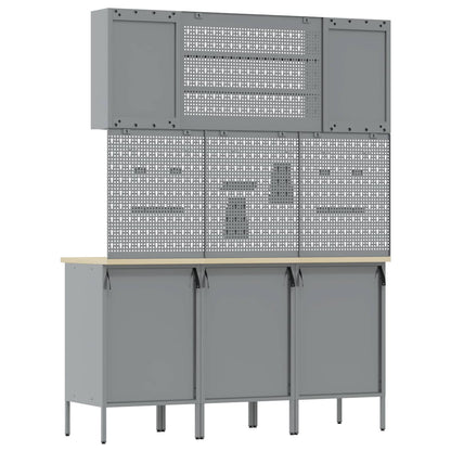 Work Cabinet 7 pcs Black and Grey Engineered Wood and Steel