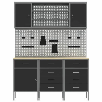 Work Cabinet with Drawer 7 pcs Black Engineered Wood and Steel
