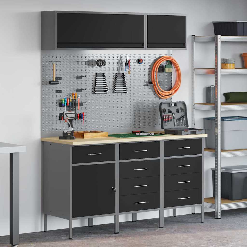 Work Cabinet Set 8 pcs Black Steel and Engineered Wood