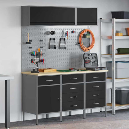 Work Cabinet Set 8 pcs Black Steel and Engineered Wood