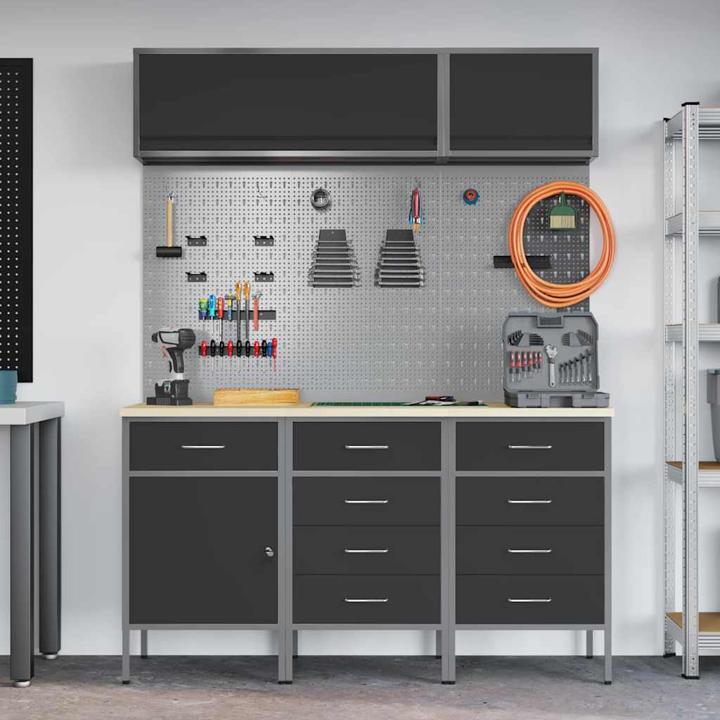 Work Cabinet Set 8 pcs Black Steel and Engineered Wood