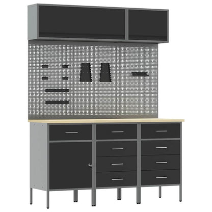 Work Cabinet Set 8 pcs Black Steel and Engineered Wood