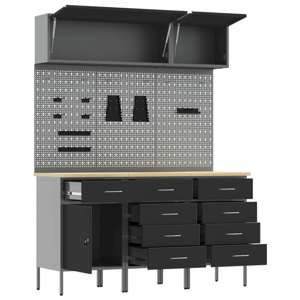 Work Cabinet Set 8 pcs Black Steel and Engineered Wood