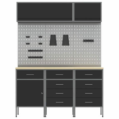 Work Cabinet Set 8 pcs Black Steel and Engineered Wood