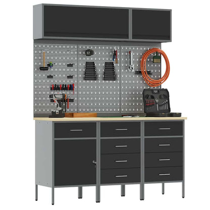 Work Cabinet Set 8 pcs Black Steel and Engineered Wood