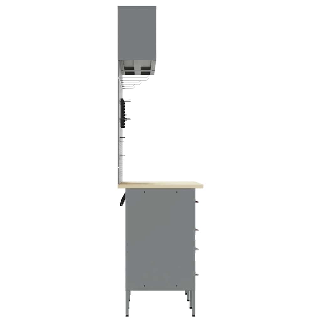 Work Cabinet Set 8 pcs Black Steel and Engineered Wood