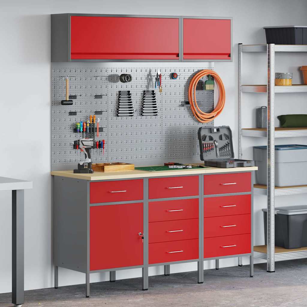 Work Cabinet Set 8 pcs Red Steel and Engineered Wood