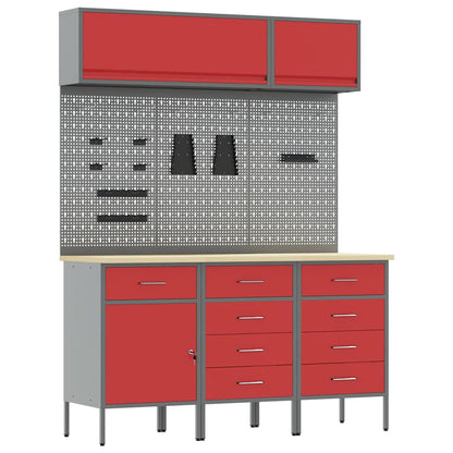 Work Cabinet Set 8 pcs Red Steel and Engineered Wood