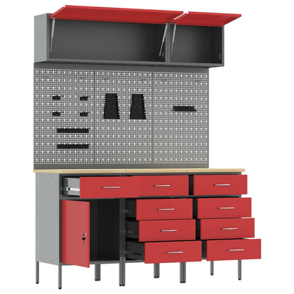 Work Cabinet Set 8 pcs Red Steel and Engineered Wood