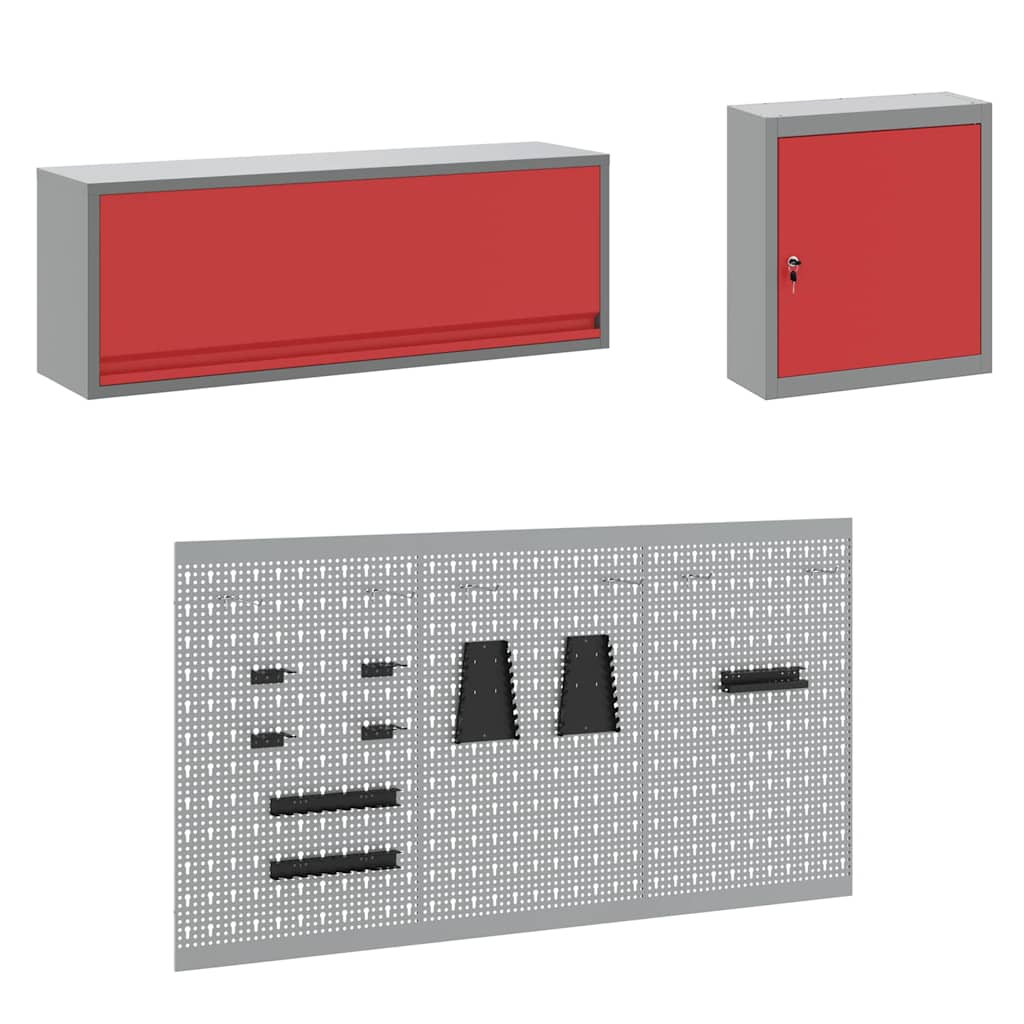 Work Cabinet Set 8 pcs Red Steel and Engineered Wood