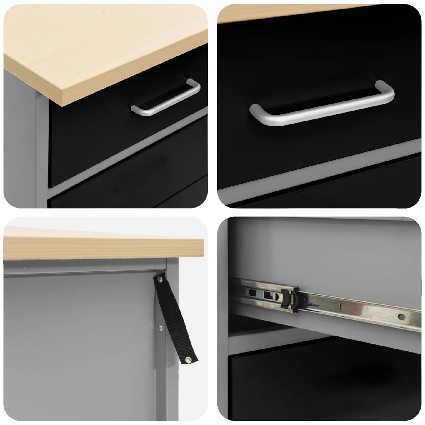 Work Cabinet with Drawer 10 pcs Black Engineered Wood and Steel