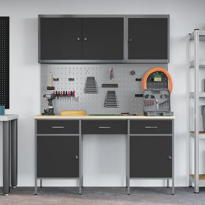 Work Cabinet with Drawer 10 pcs Black Engineered Wood and Steel