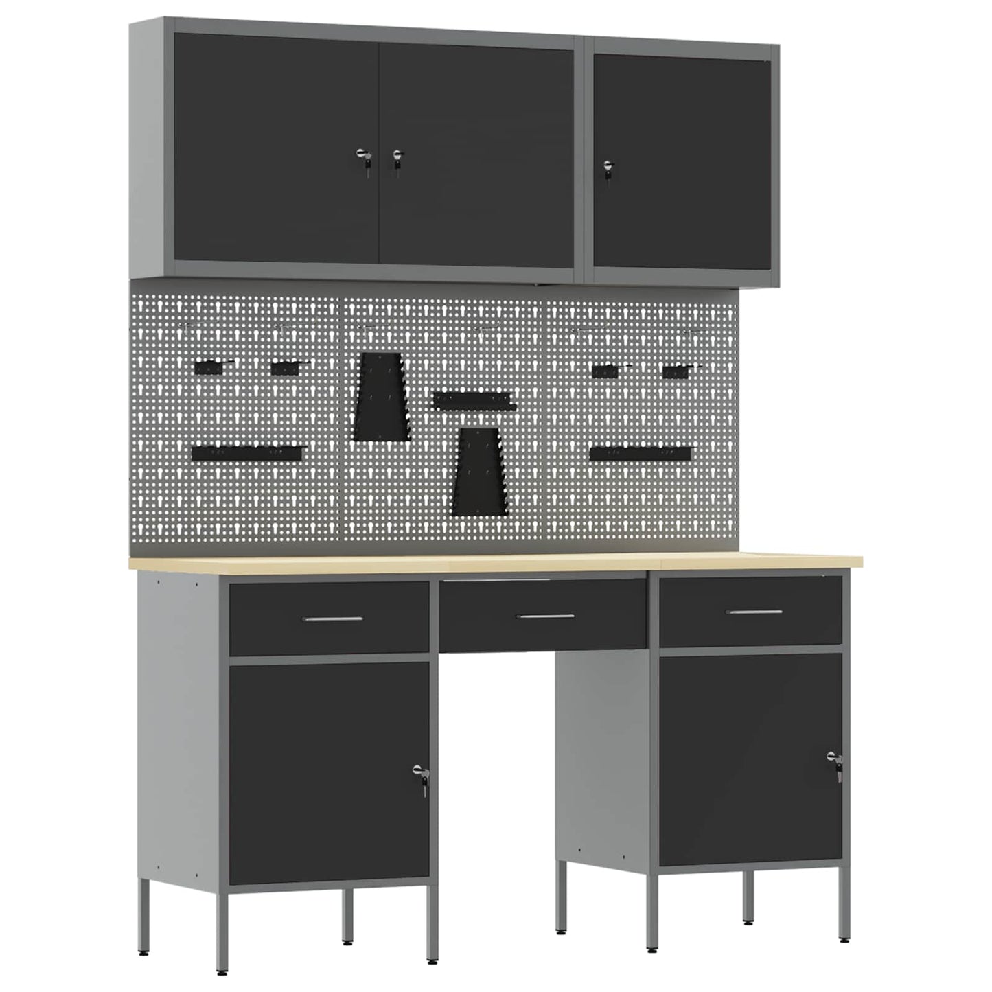Work Cabinet with Drawer 10 pcs Black Engineered Wood and Steel