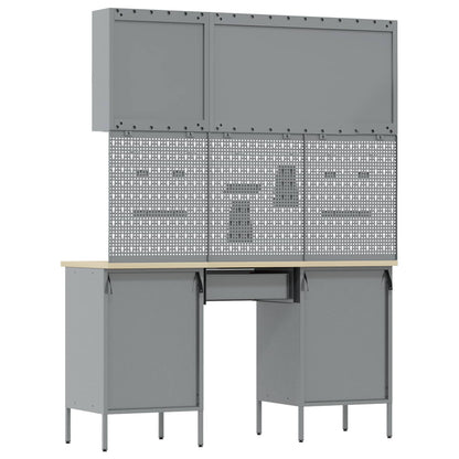 Work Cabinet with Drawer 10 pcs Black Engineered Wood and Steel