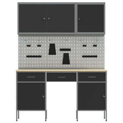 Work Cabinet with Drawer 10 pcs Black Engineered Wood and Steel