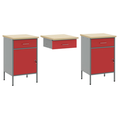 Work Cabinet 8 pcs Red and Grey Engineered Wood and Steel