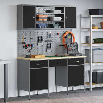 Work Cabinet with Drawer 10 pcs Black Engineered Wood and Steel