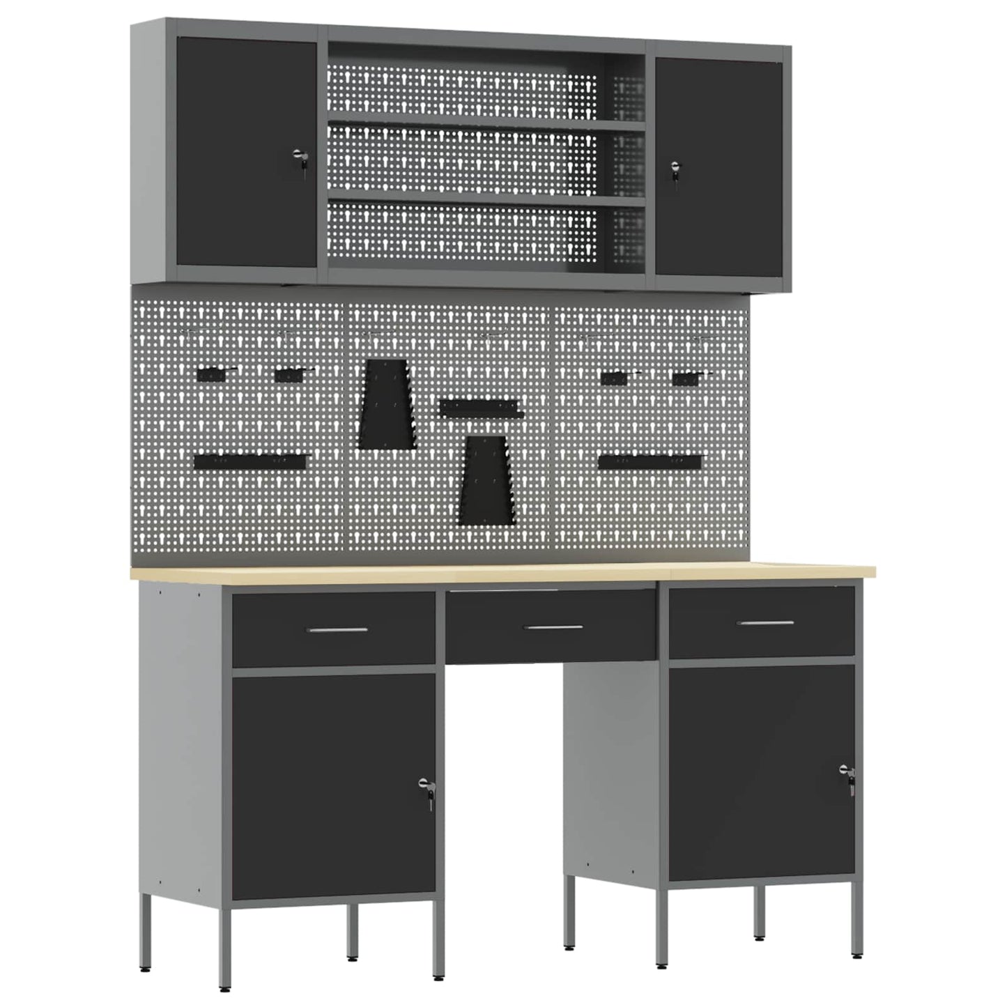 Work Cabinet with Drawer 10 pcs Black Engineered Wood and Steel