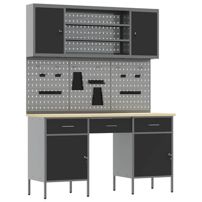 Work Cabinet with Drawer 10 pcs Black Engineered Wood and Steel