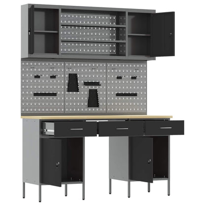 Work Cabinet with Drawer 10 pcs Black Engineered Wood and Steel