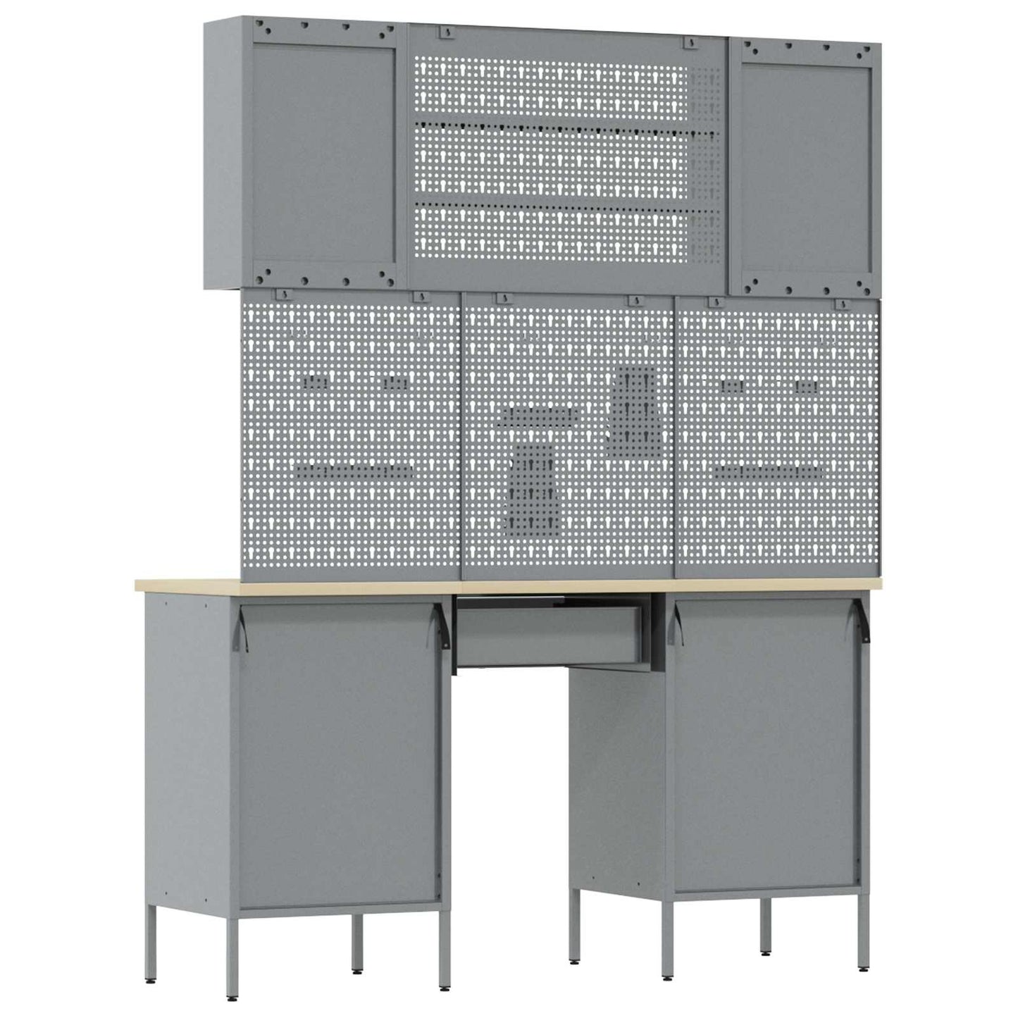 Work Cabinet with Drawer 10 pcs Black Engineered Wood and Steel