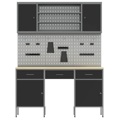 Work Cabinet with Drawer 10 pcs Black Engineered Wood and Steel