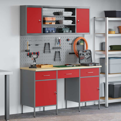 Work Cabinet 7 pcs Red and Grey Engineered Wood and Steel