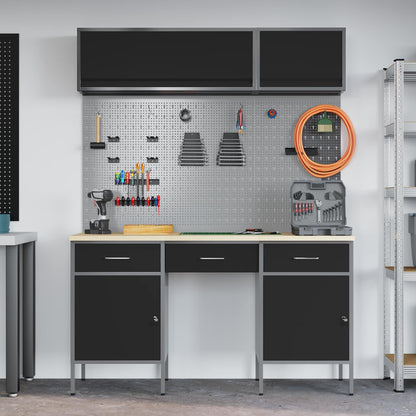 Work Cabinet Set with Drawer with Shelf Manual 8 pcs Black