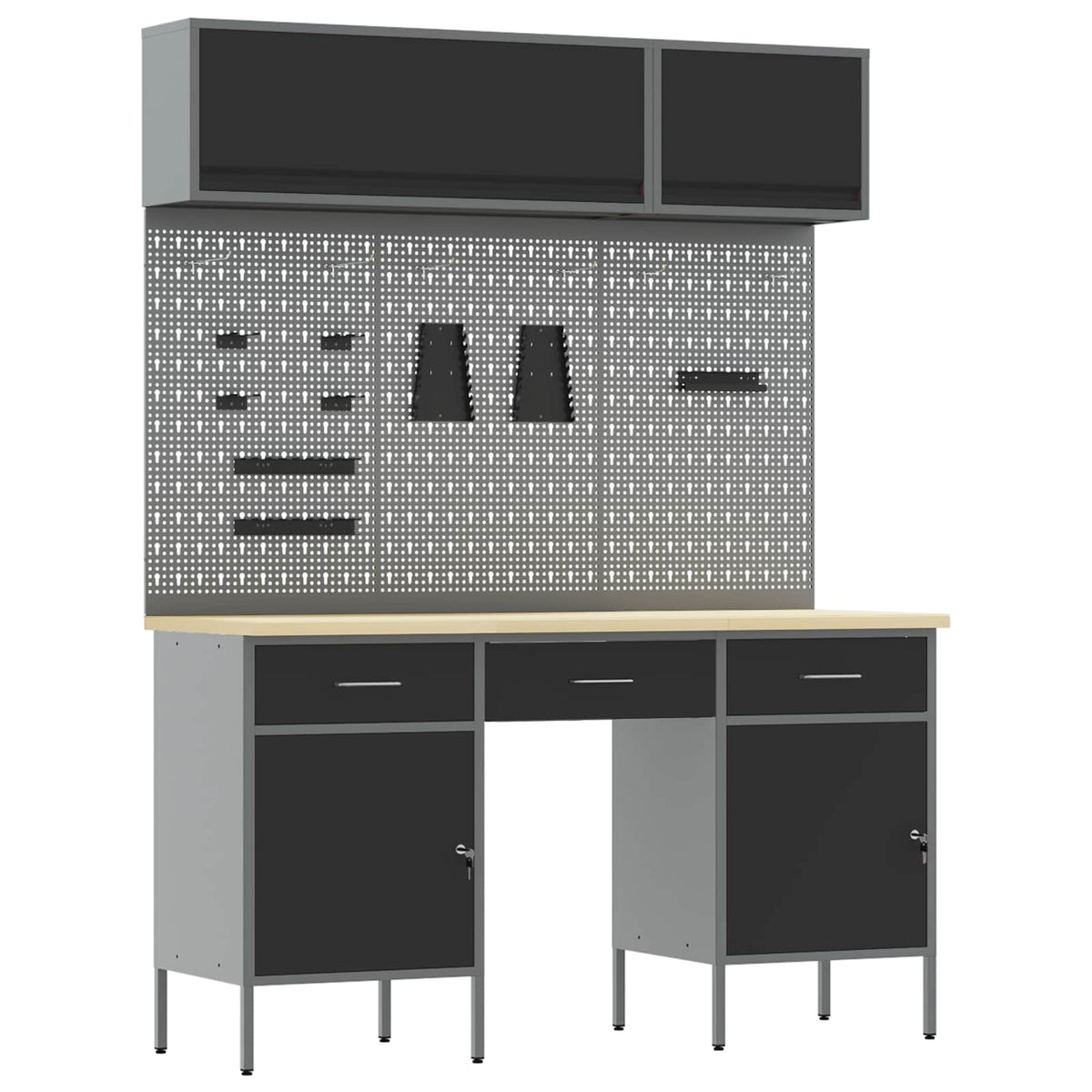 Work Cabinet Set with Drawer with Shelf Manual 8 pcs Black