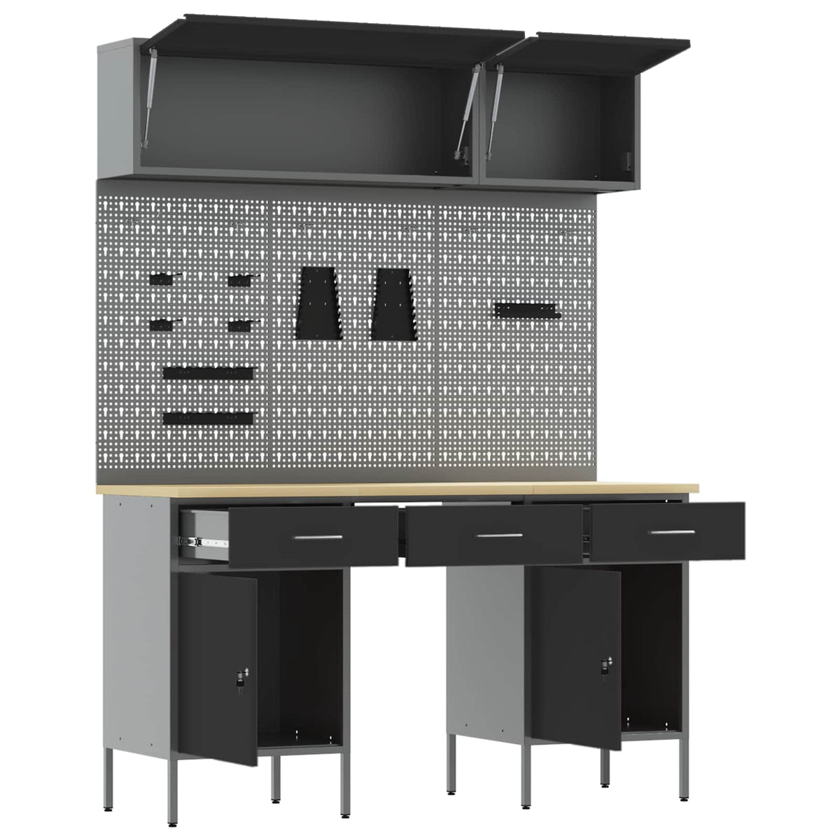 Work Cabinet Set with Drawer with Shelf Manual 8 pcs Black