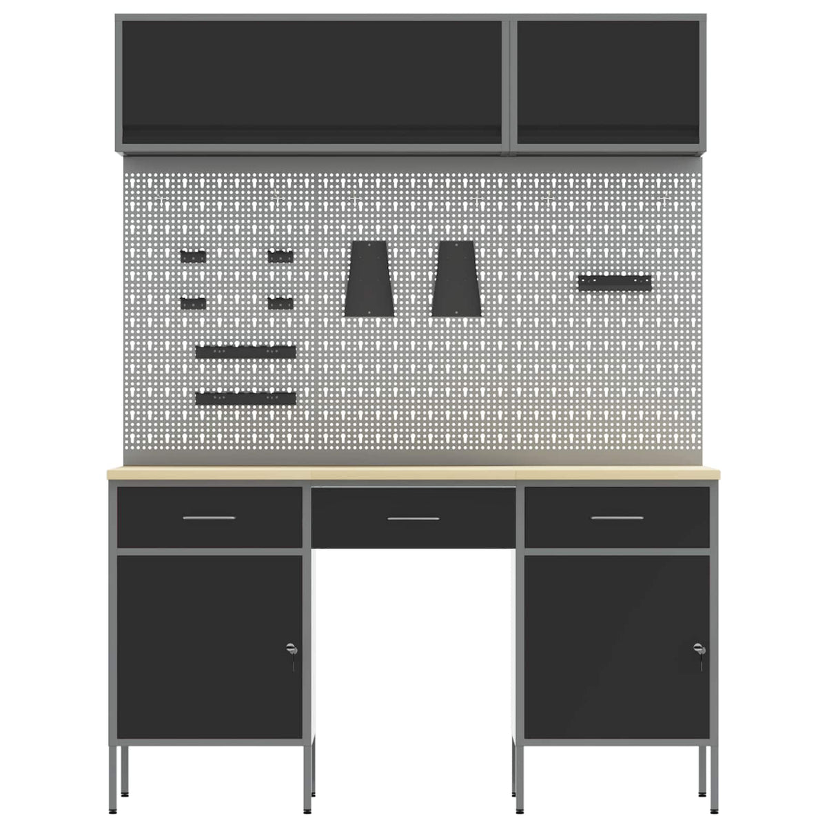 Work Cabinet Set with Drawer with Shelf Manual 8 pcs Black