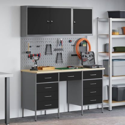 Work Cabinet 8 pcs Black and Grey Engineered Wood and Steel