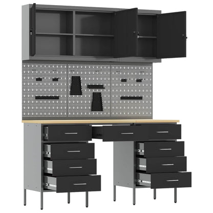 Work Cabinet 8 pcs Black and Grey Engineered Wood and Steel