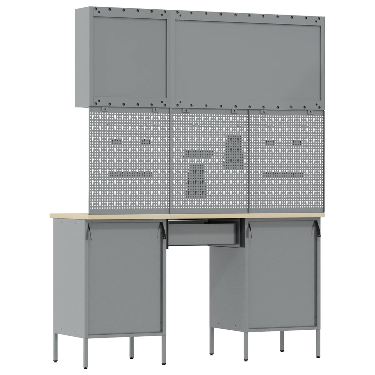Work Cabinet 8 pcs Black and Grey Engineered Wood and Steel