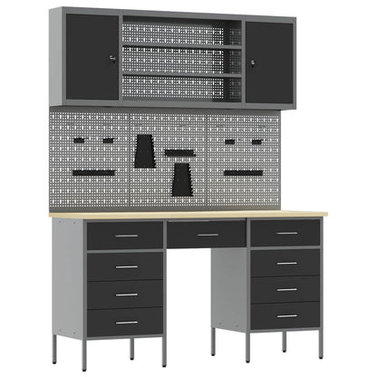 Work Cabinet 7 pcs Black and Grey Engineered Wood and Steel
