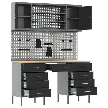 Work Cabinet 7 pcs Black and Grey Engineered Wood and Steel