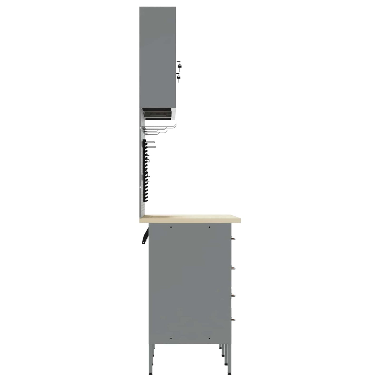 Work Cabinet 7 pcs Black and Grey Engineered Wood and Steel
