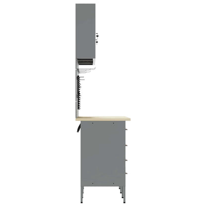 Work Cabinet 7 pcs Black and Grey Engineered Wood and Steel
