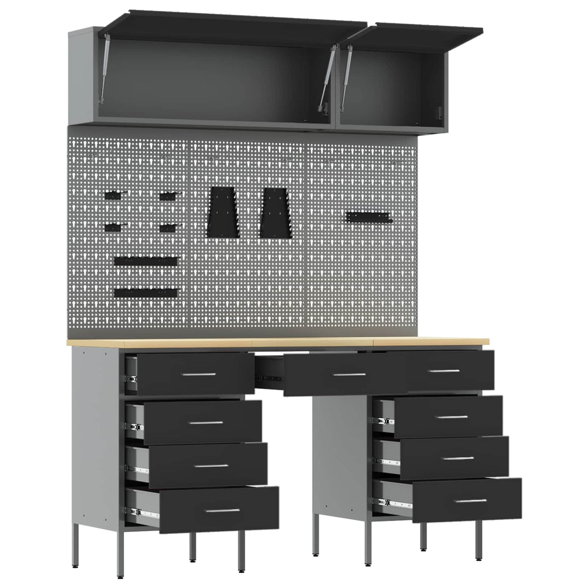 Work Cabinet Set with Drawer with Storage Manual 8 pcs Black