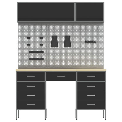 Work Cabinet Set with Drawer with Storage Manual 8 pcs Black