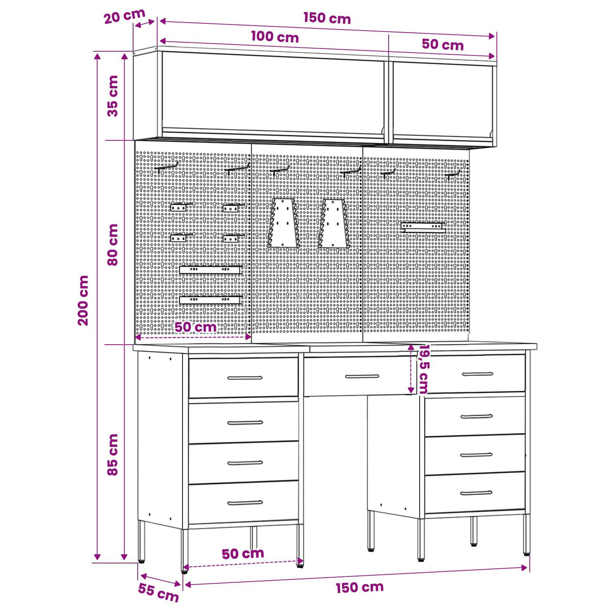 Work Cabinet Set with Drawer with Storage Manual 8 pcs Red