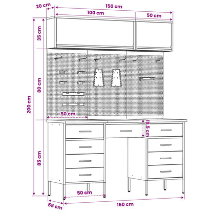 Work Cabinet Set with Drawer with Storage Manual 8 pcs Red