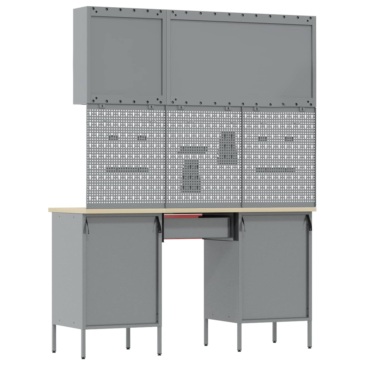 Work Cabinet with Drawer 8 pcs Red Engineered Wood and Steel
