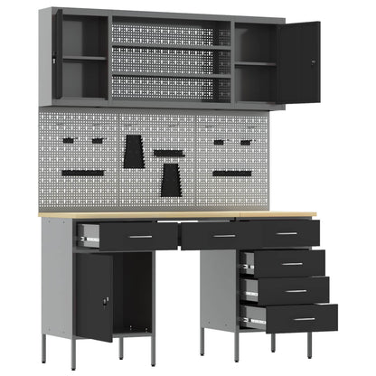 Work Cabinet 7 pcs Black and Grey Engineered Wood and Steel
