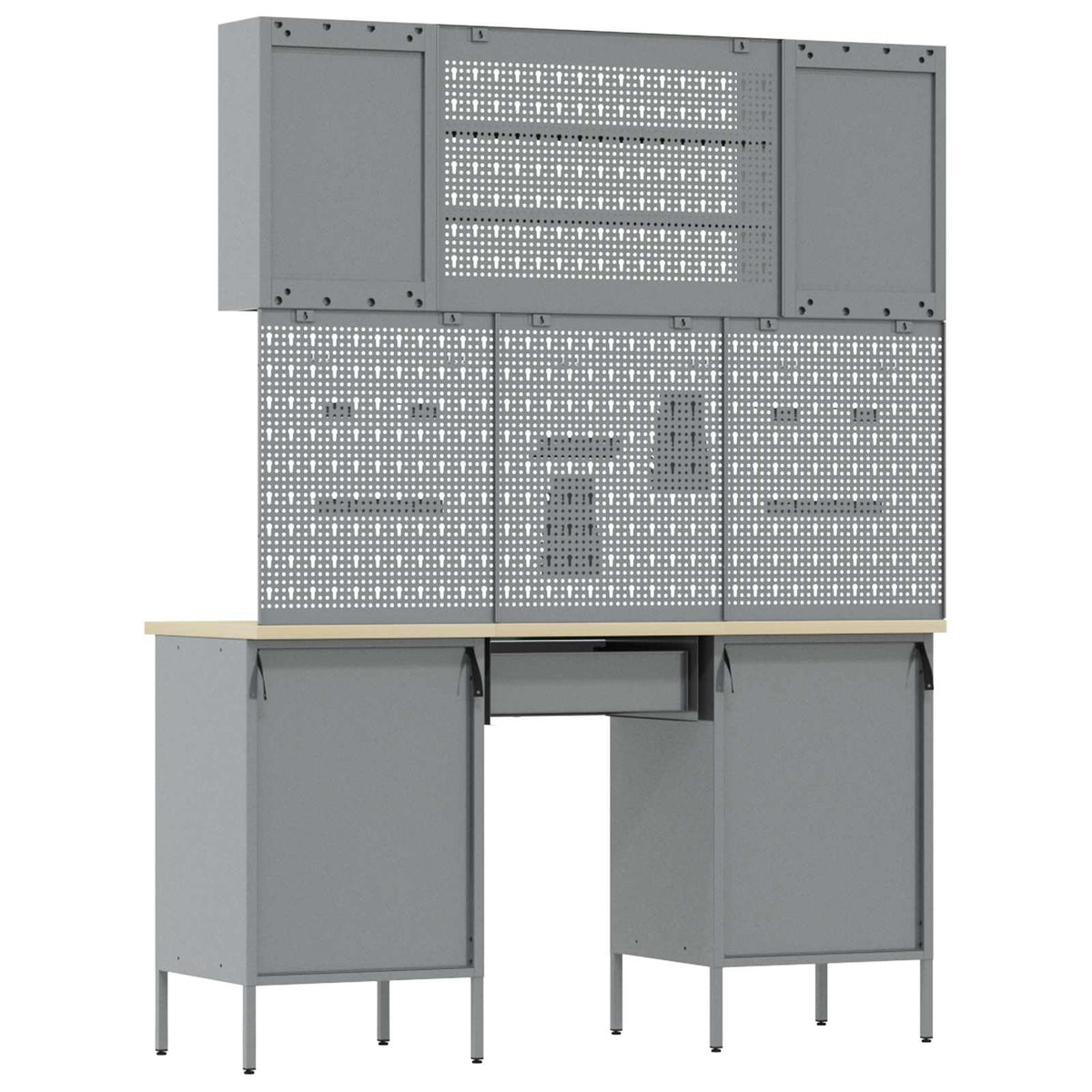 Work Cabinet 7 pcs Black and Grey Engineered Wood and Steel
