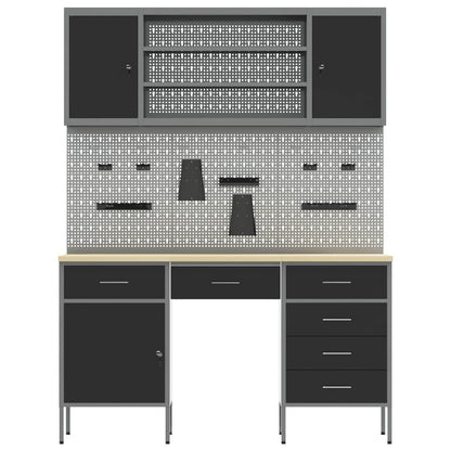Work Cabinet 7 pcs Black and Grey Engineered Wood and Steel