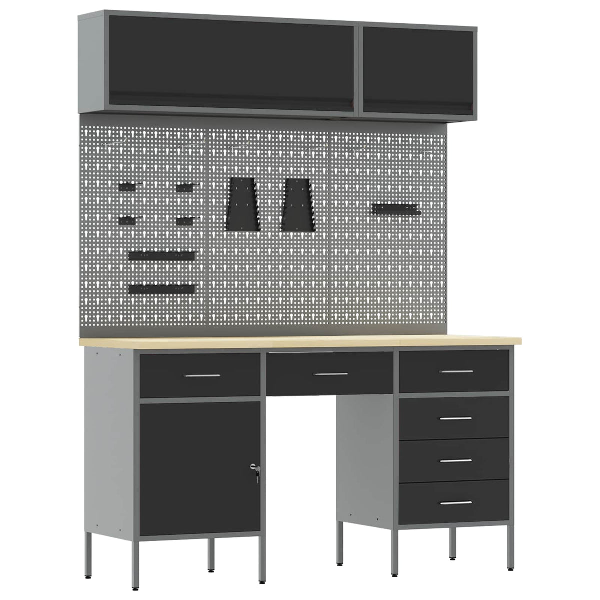 Work Cabinet Set with Drawer with Storage Manual 8 pcs Black