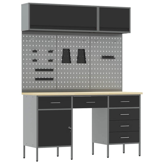Work Cabinet Set with Drawer with Storage Manual 8 pcs Black